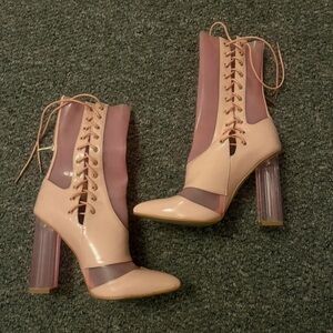 Chic Lace-Up Heeled Boots in Pink and Purple